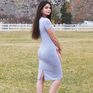 Gray Short Sleeve Zenana Bodycon Dress